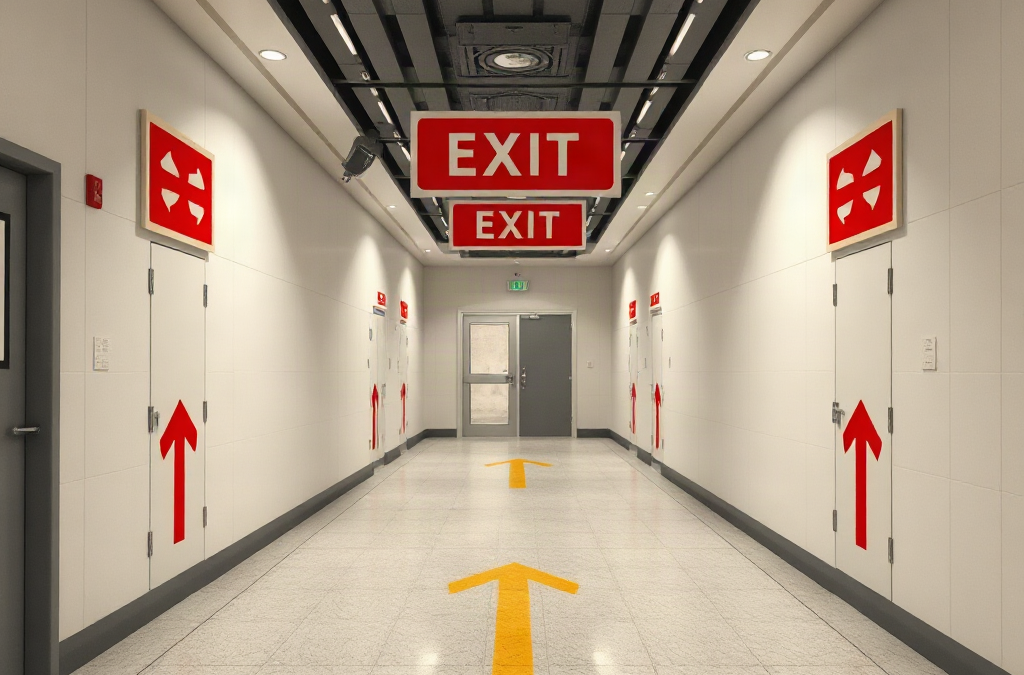 Emergency Plan Images Showing Evacuation Routes With Clear Symbols and Alternate Exits