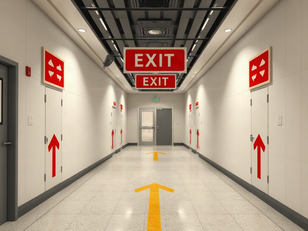 Emergency Plan Images Showing Evacuation Routes With Clear Symbols and Alternate Exits Emergency Plan Images Showing Evacuation Routes With Clear Symbols and Alternate Exits